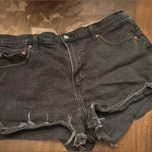 Abercrombie The Mom Short High Rise Black Denim Short Shorts Sz 16/33